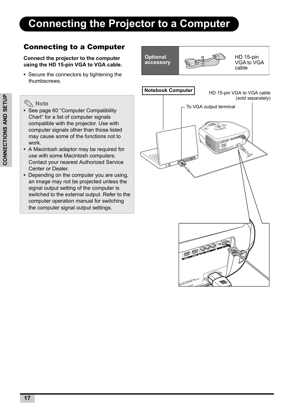 Connecting the projector to a computer, Connecting to a computer | Knoll Systems Front Projector 1080p DLP User Manual | Page 18 / 68