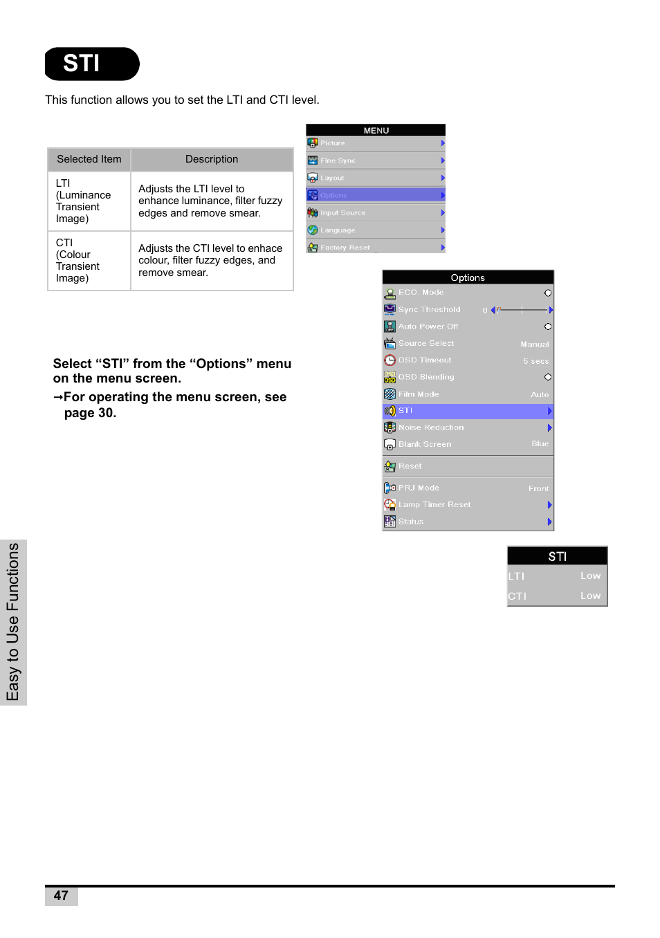 Easy to use functions | Knoll Systems Front Projector 1080p DLP User Manual | Page 48 / 68