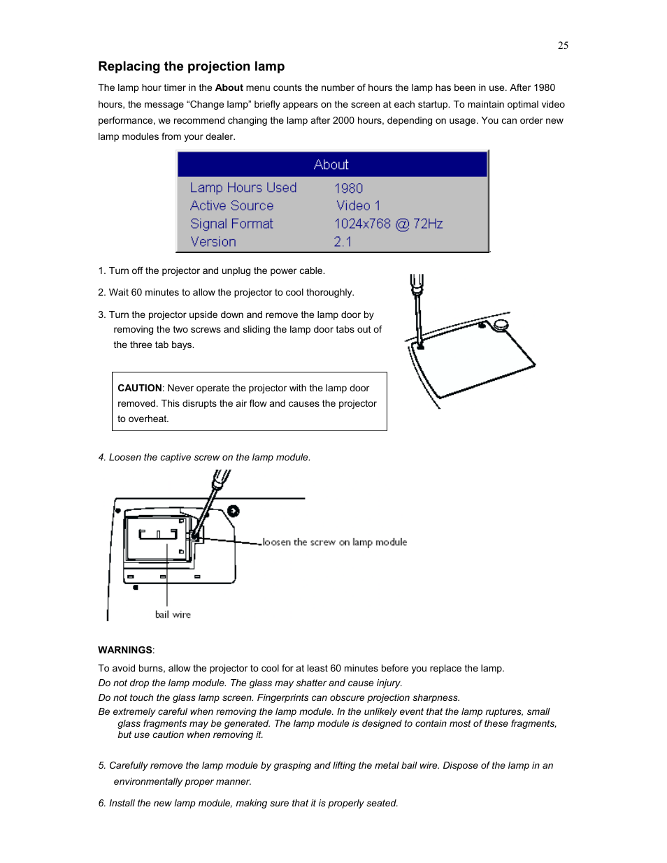 Replacing the projection lamp | Knoll Systems HD177 User Manual | Page 25 / 34