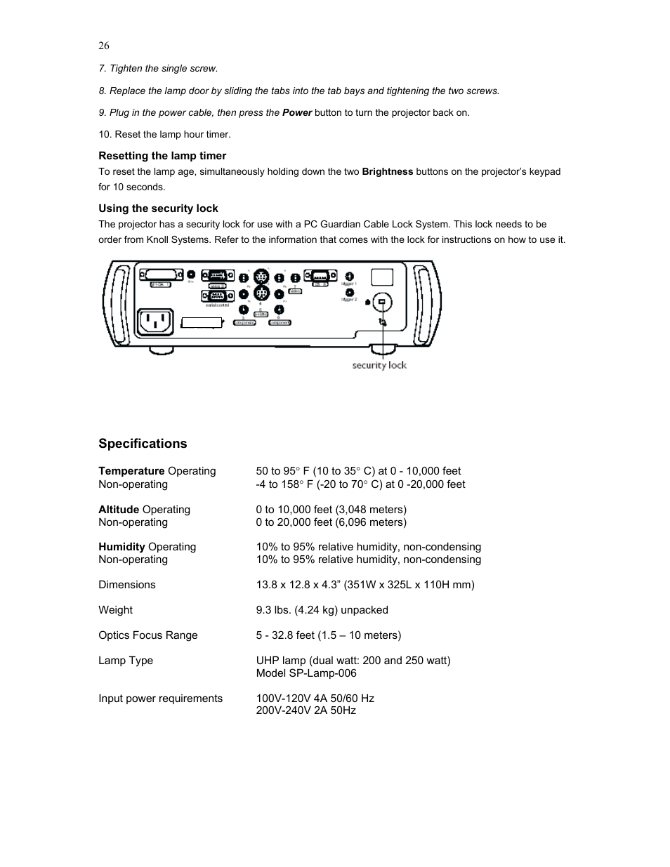 Specifications | Knoll Systems HD177 User Manual | Page 26 / 34