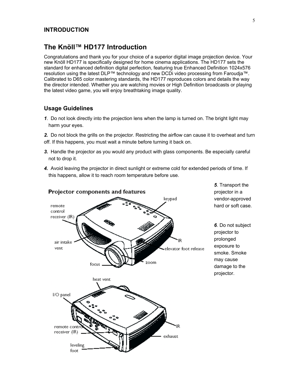 The knöll™ hd177 introduction, Usage guidelines | Knoll Systems HD177 User Manual | Page 5 / 34