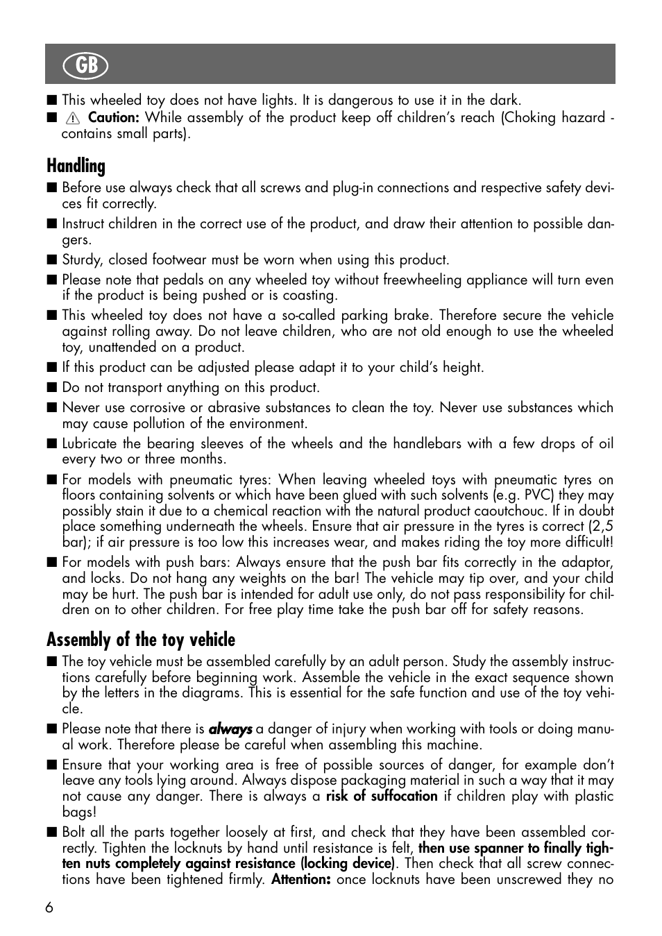 Handling, Assembly of the toy vehicle | Kettler 08847-500 User Manual | Page 3 / 18