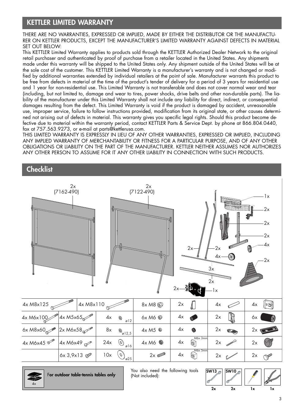 Checklist kettler limited warranty | Kettler STOCKHOLGM GT 07162-490 User Manual | Page 3 / 16