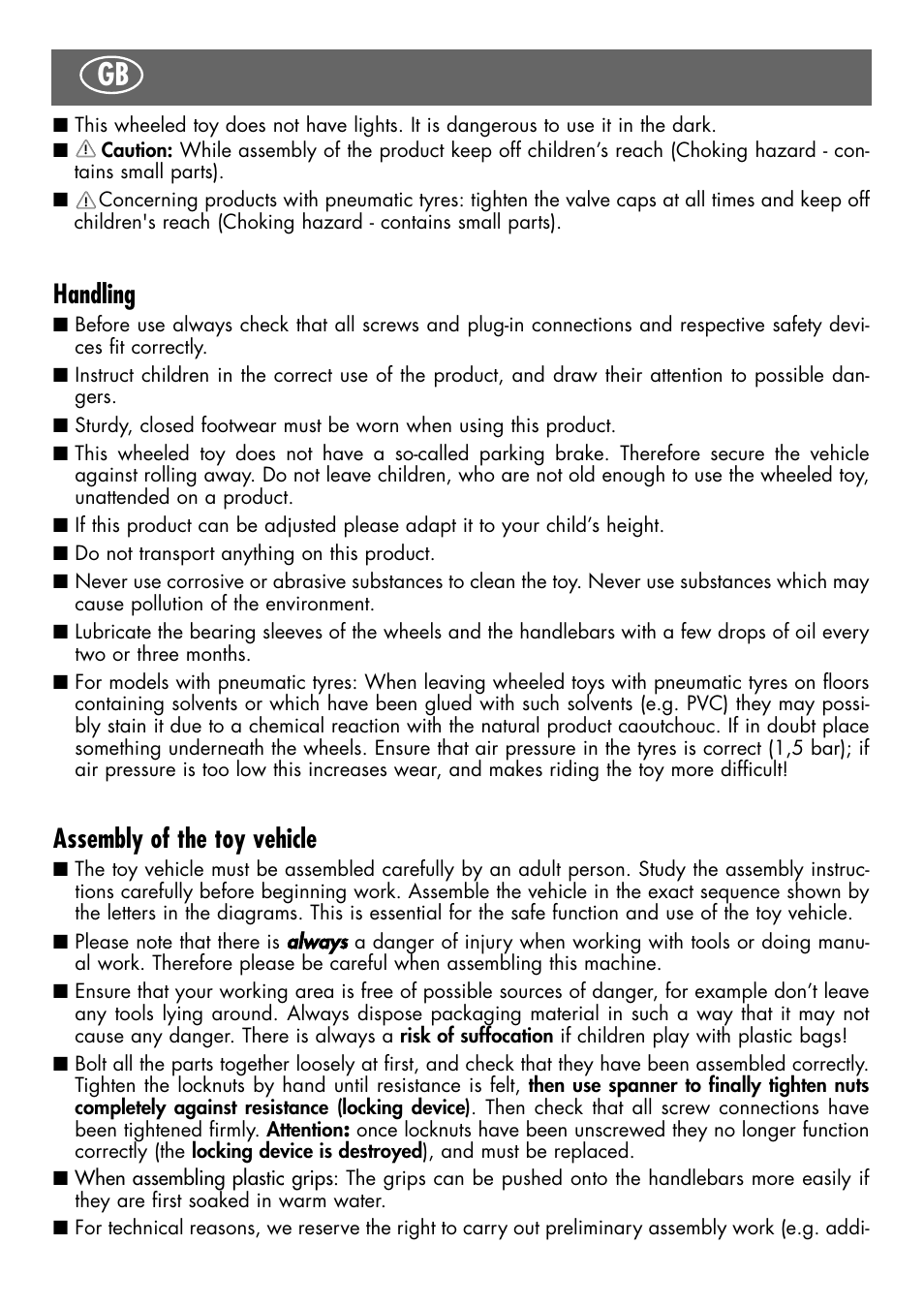 Handling, Assembly of the toy vehicle | Kettler 8718-710-720-730-750 User Manual | Page 3 / 16