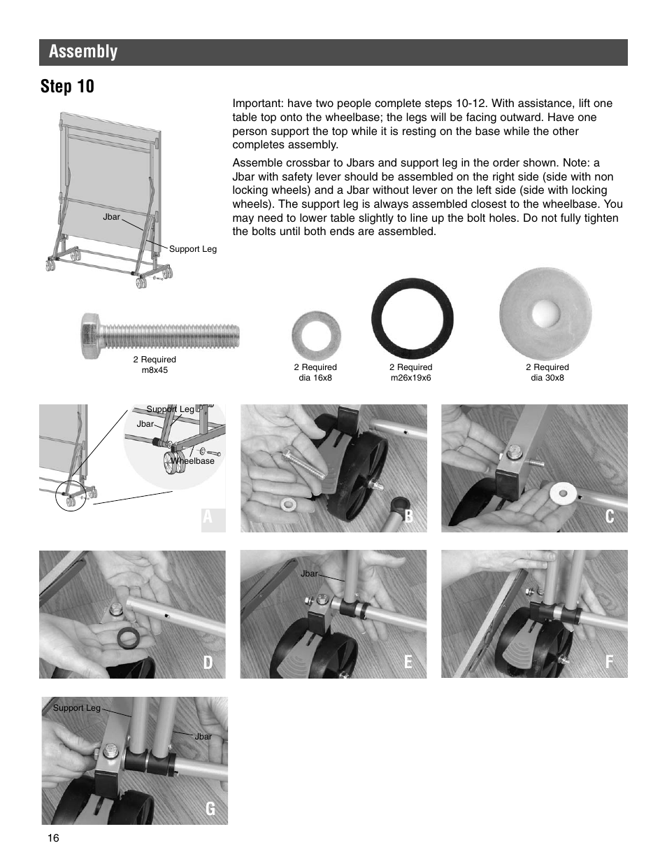 Ab c d step 10, Assembly, Ef g | Kettler 7136-000-500 User Manual | Page 16 / 28