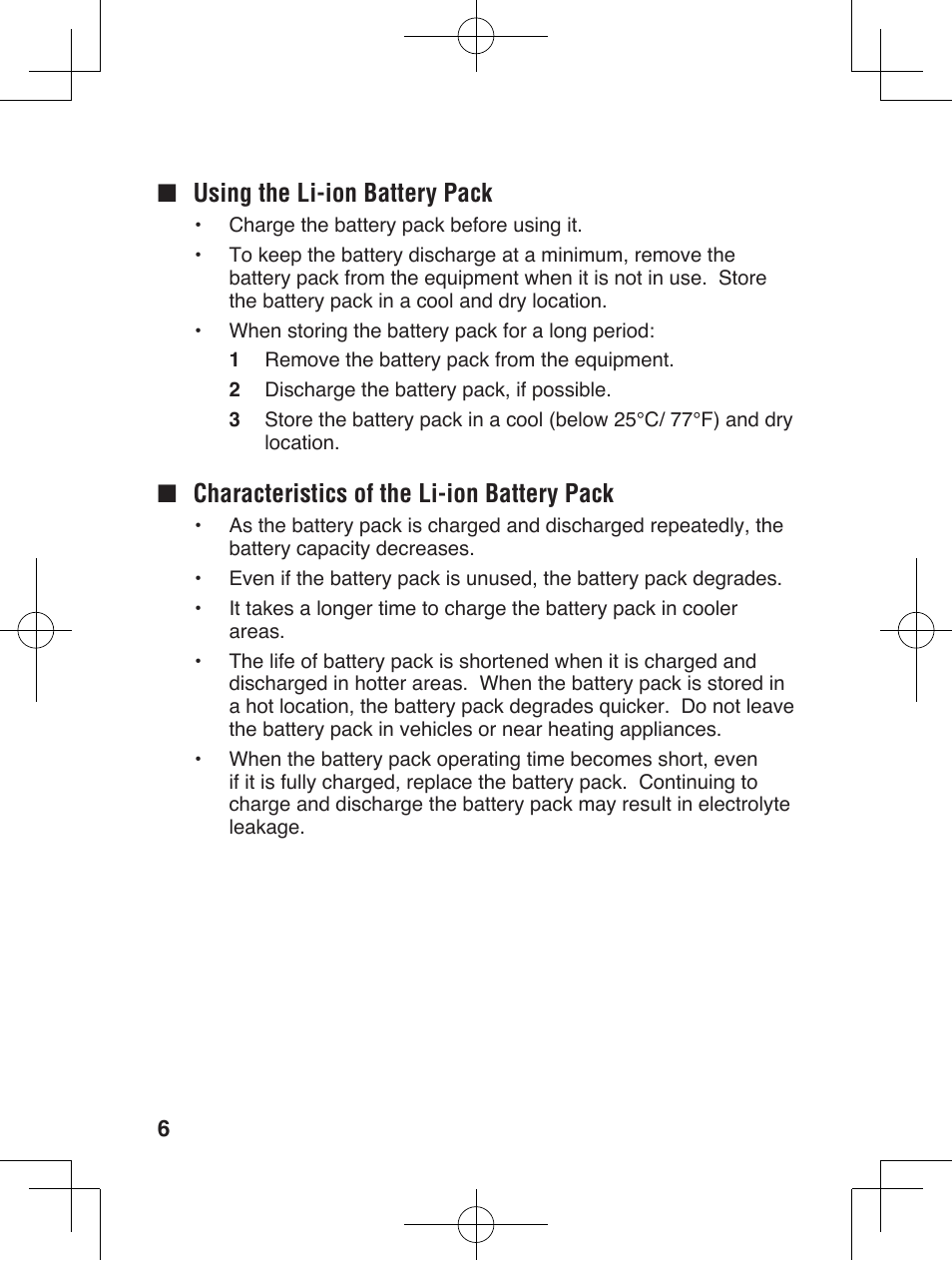 Using the li-ion battery pack, Characteristics of the li-ion battery pack | Kenwood ProTalkXLS TK-3230 User Manual | Page 15 / 66