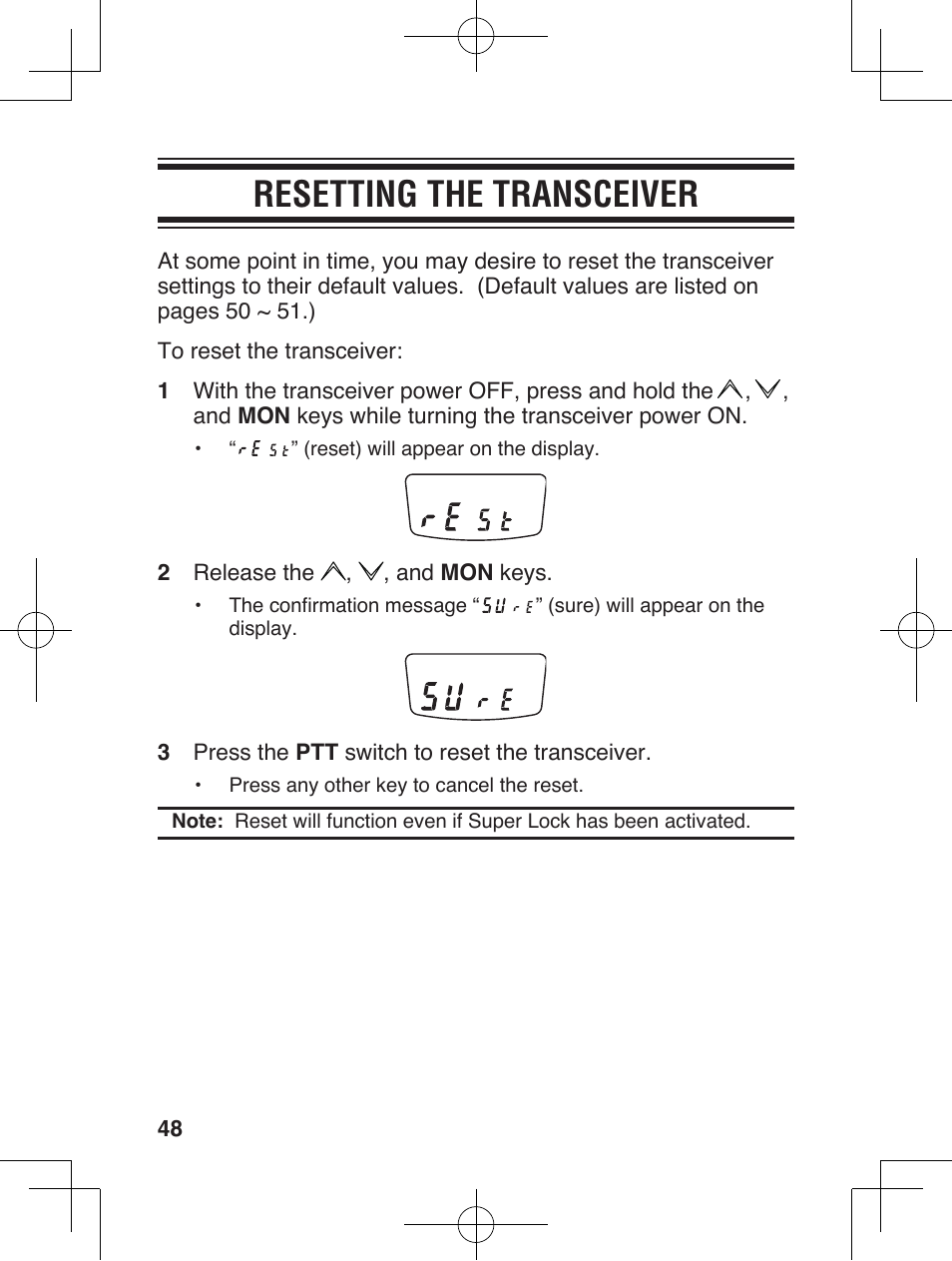 Resetting the transceiver | Kenwood ProTalkXLS TK-3230 User Manual | Page 57 / 66
