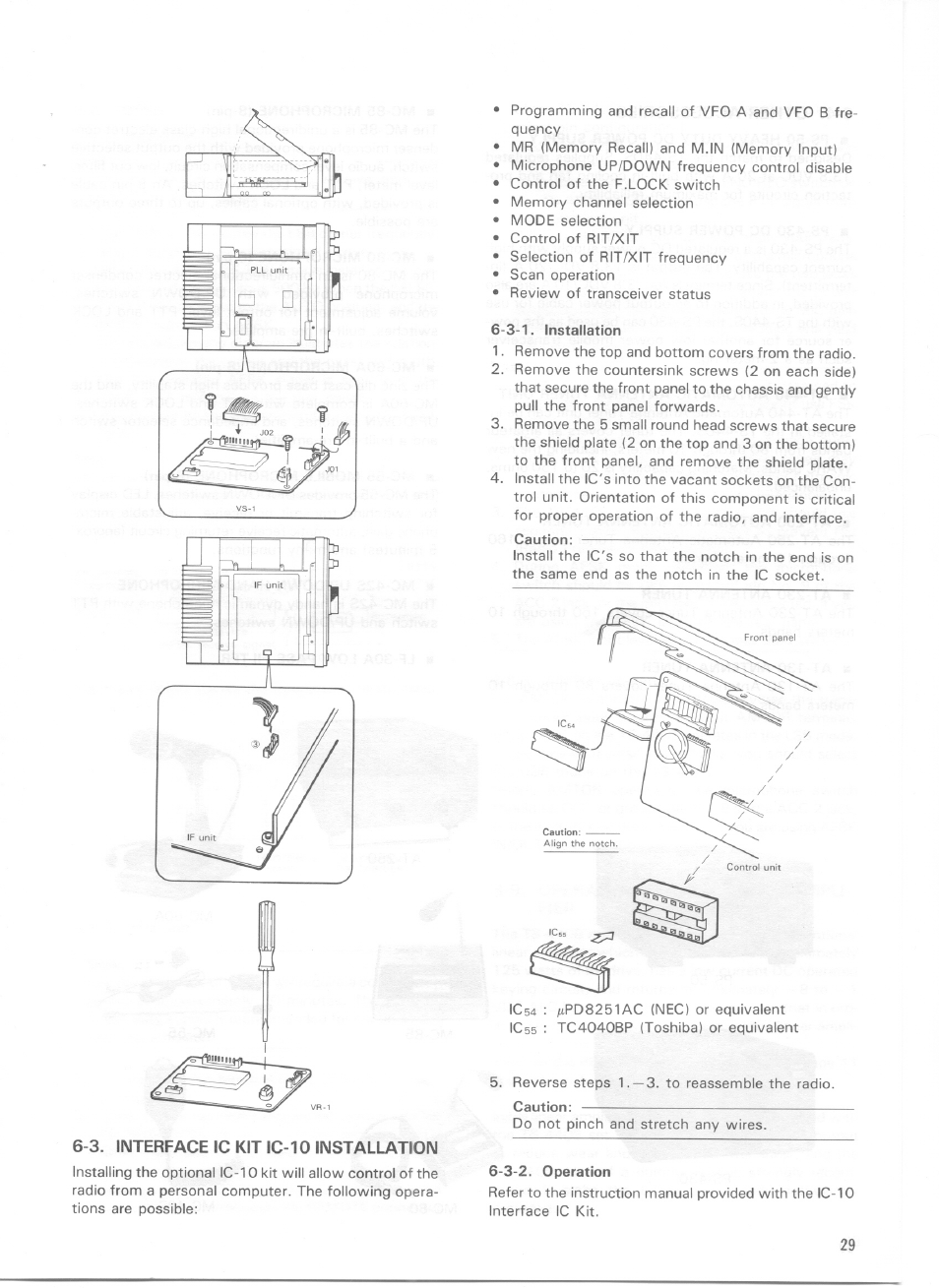 3-1. installation, 3. interface 1c kit ic-10 installation, Caution | 3-2. operation, 2-1. installation | Kenwood TS-440S User Manual | Page 31 / 57