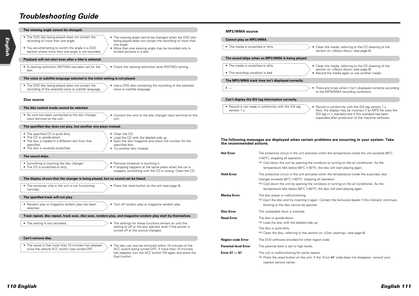 Troubleshooting guide | Kenwood KVT-915DVD User Manual | Page 56 / 57