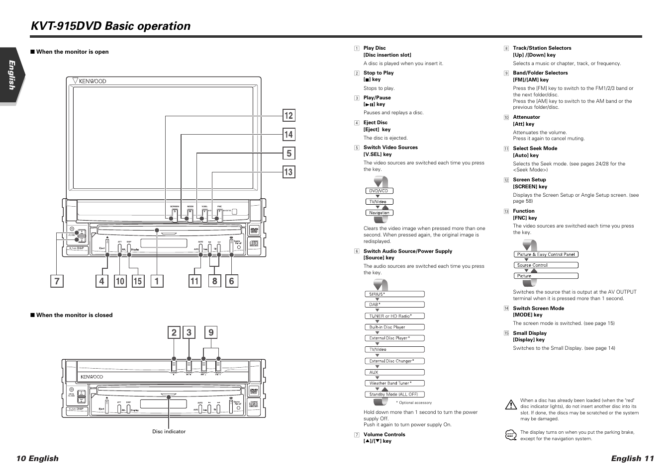 Kvt-915dvd basic operation, English 11 10 english english | Kenwood KVT-915DVD User Manual | Page 6 / 57