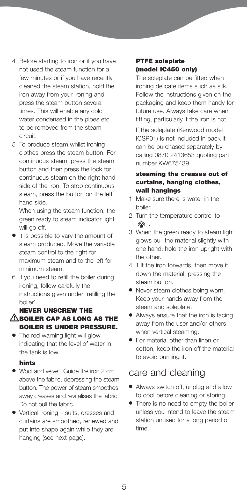 Care and cleaning | Kenwood IC400 User Manual | Page 8 / 9
