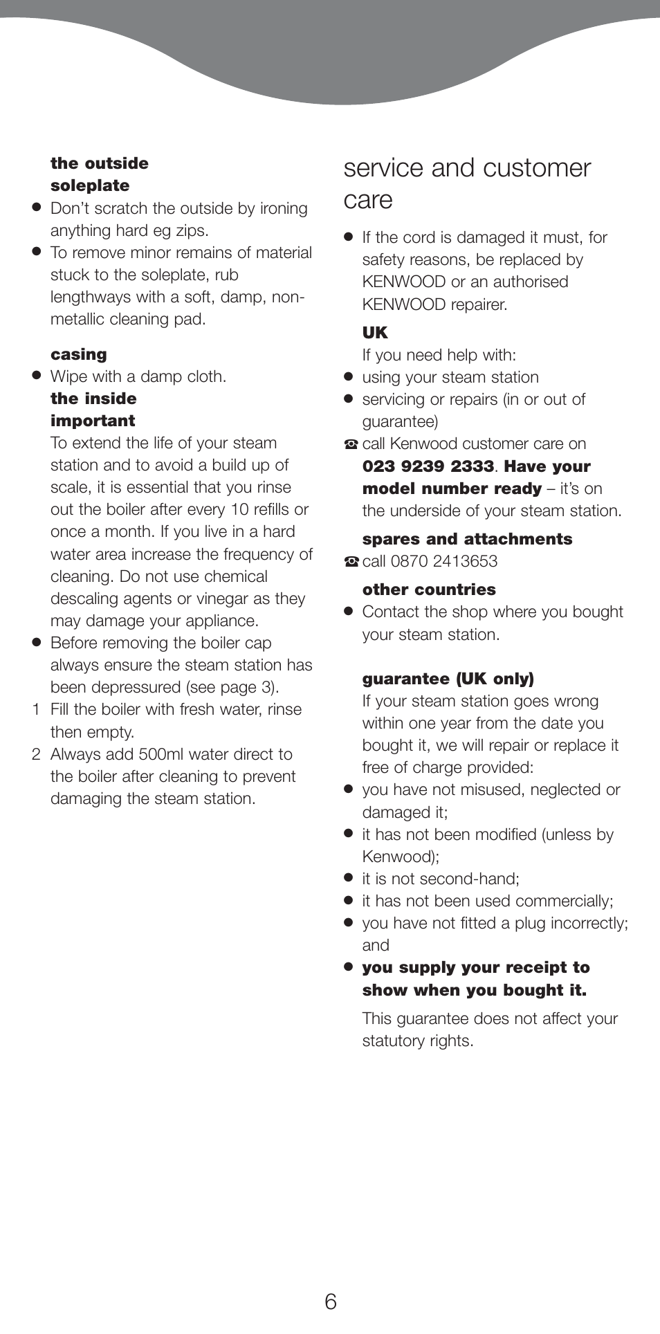 Service and customer care | Kenwood IC400 User Manual | Page 9 / 9