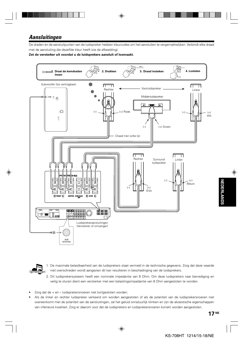 Aansluitingen, Nederlands | Kenwood KS-708HT User Manual | Page 17 / 28
