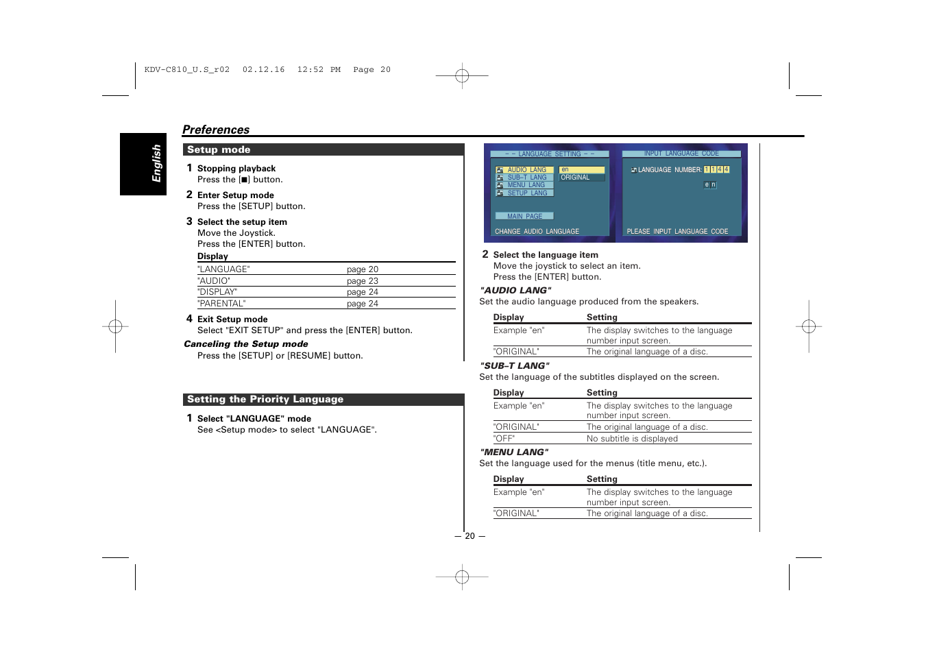 Kenwood KDV-C820  EN User Manual | Page 20 / 40