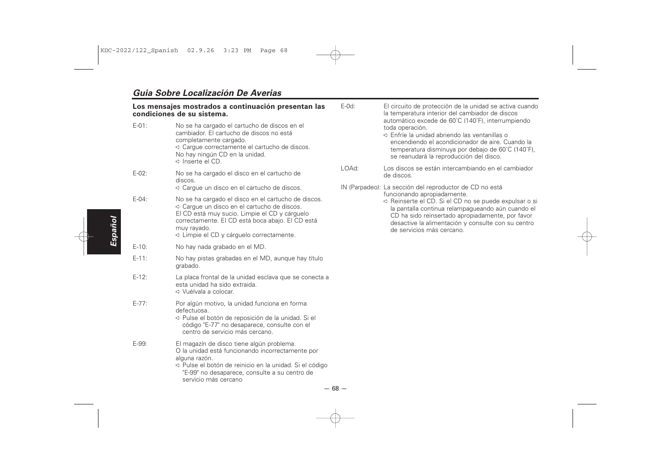 Guia sobre localización de averias | Kenwood KDC-122S User Manual | Page 68 / 92
