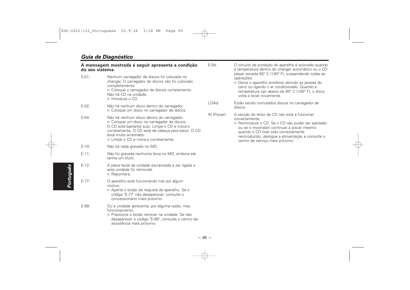 Guia de diagnóstico | Kenwood KDC-122S User Manual | Page 90 / 92