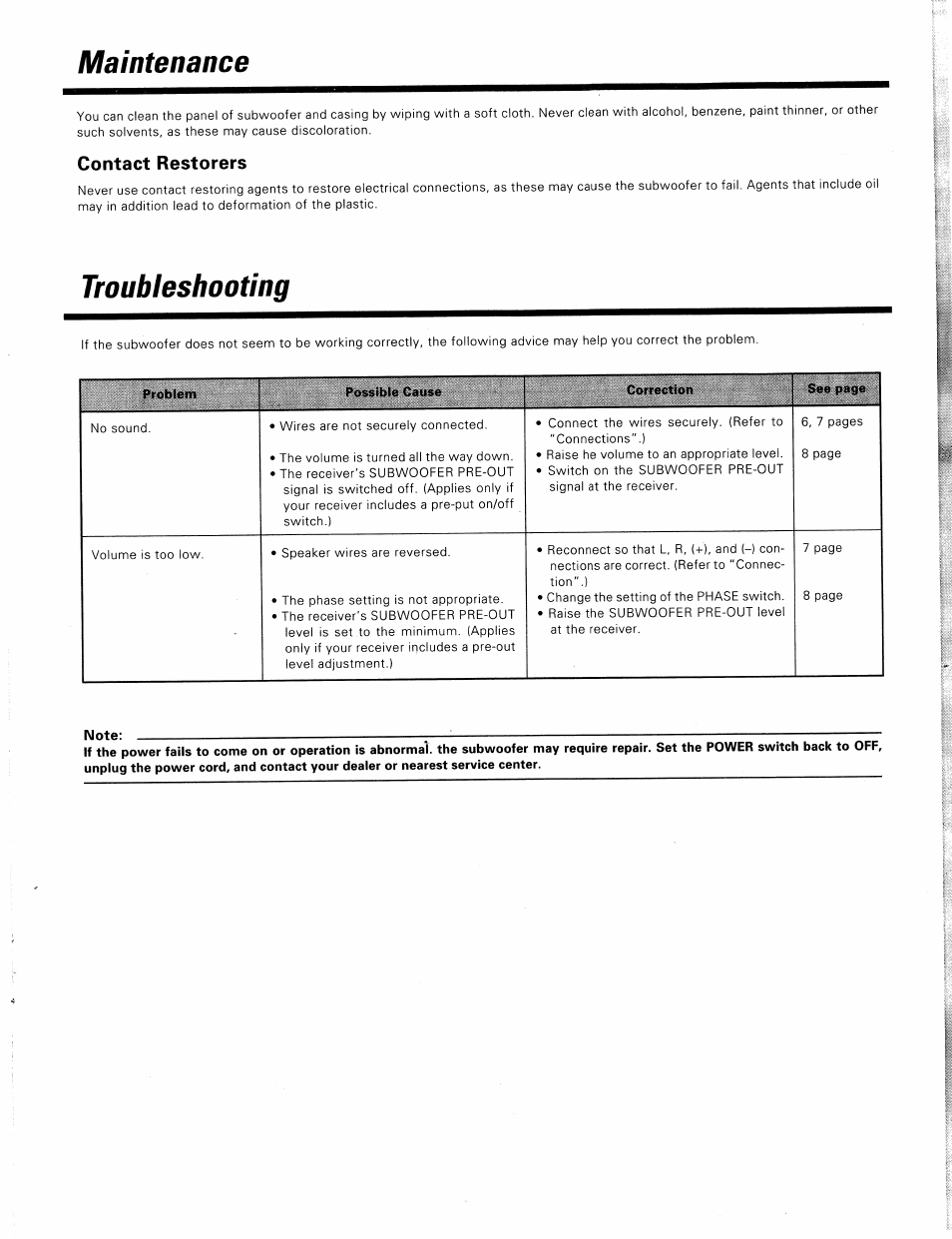Maintenance, Contact restorers, Troubleshooting | Kenwood KS-303HT User Manual | Page 9 / 10