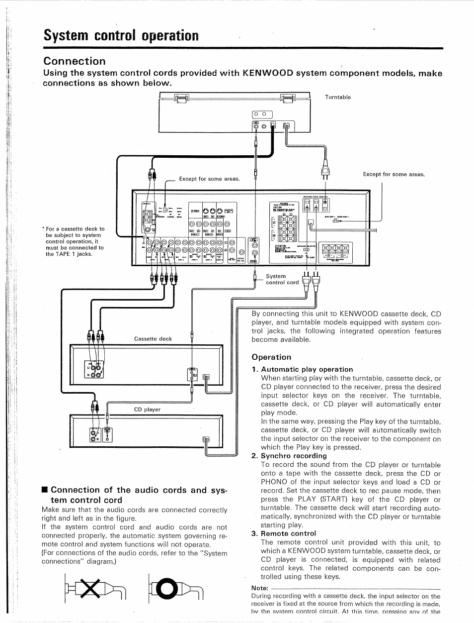 System control operation, Connection, 1, automatic play operation | 2, synchro recording, 3, remote control, System control operation 2 | Kenwood KR-V9020 User Manual | Page 12 / 44