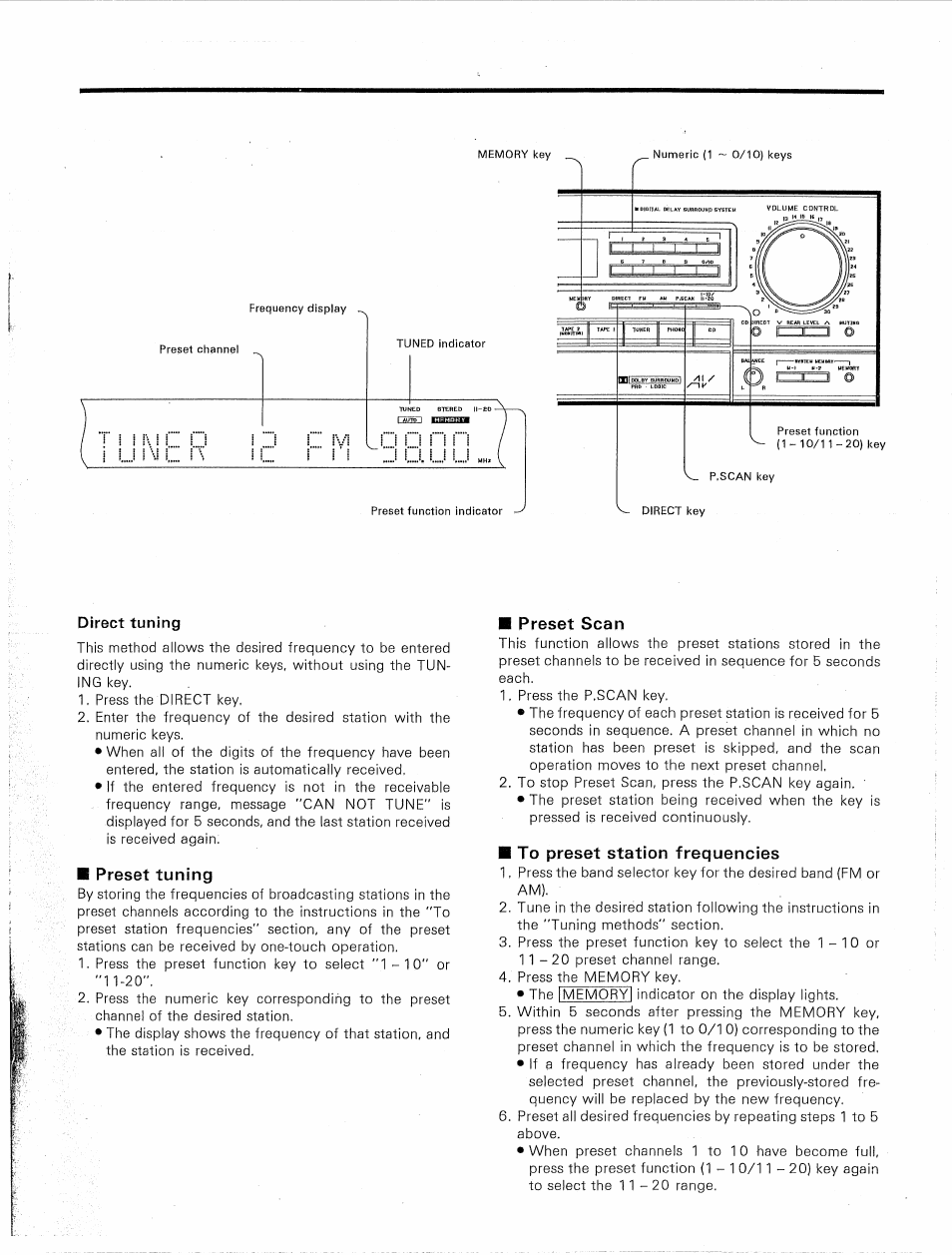 Preset tuning, Preset scan, To preset station frequencies | Kenwood KR-V9020 User Manual | Page 21 / 44