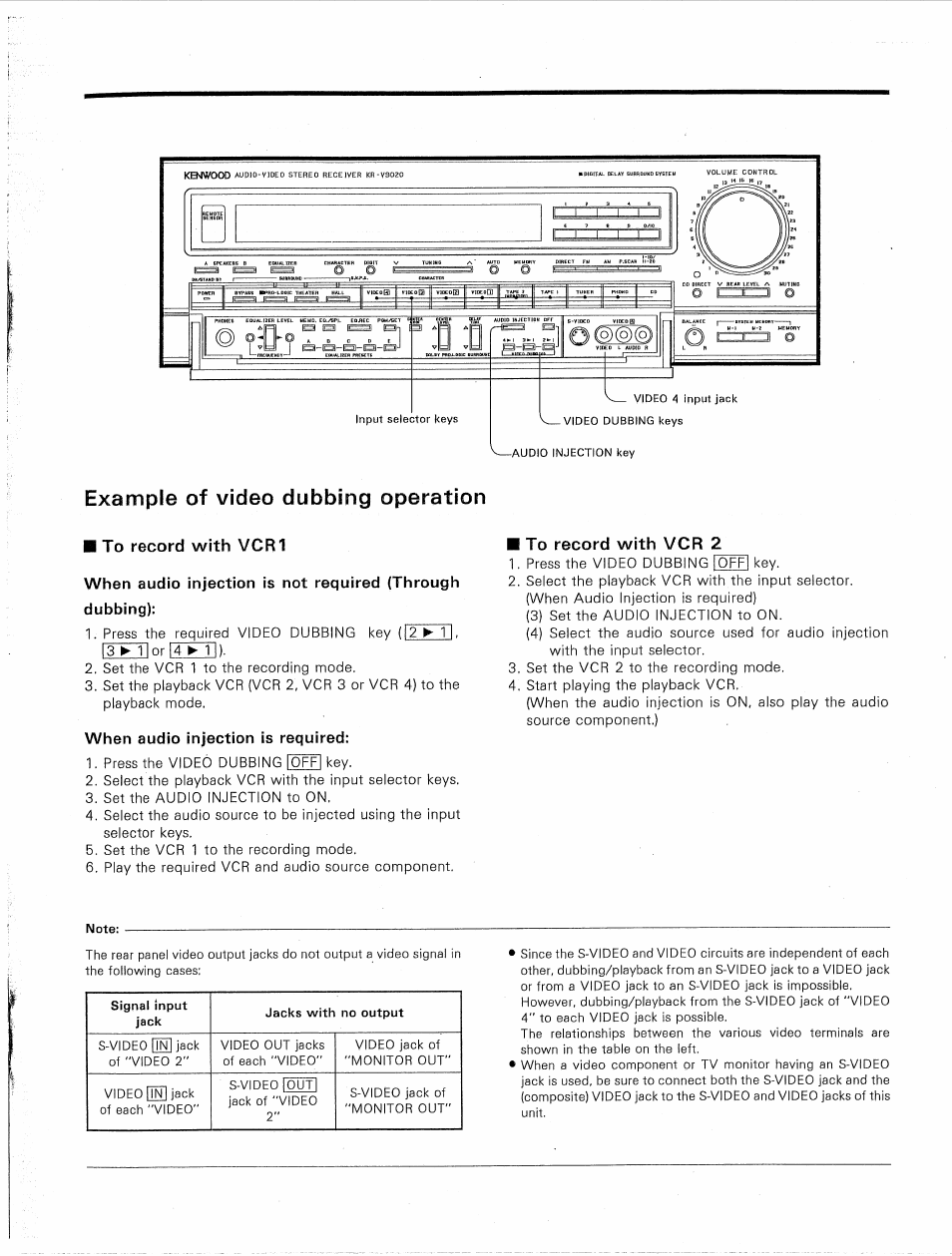 Example of video dubbing operation, To record with vcr1, To record with vcr 2 | Kenwood KR-V9020 User Manual | Page 27 / 44