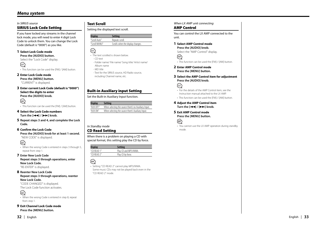 Menu system | Kenwood EZ900HDS User Manual | Page 17 / 23
