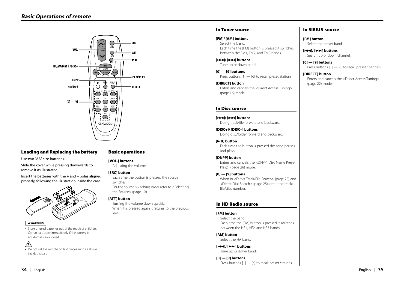 Basic operations of remote | Kenwood EZ900HDS User Manual | Page 18 / 23