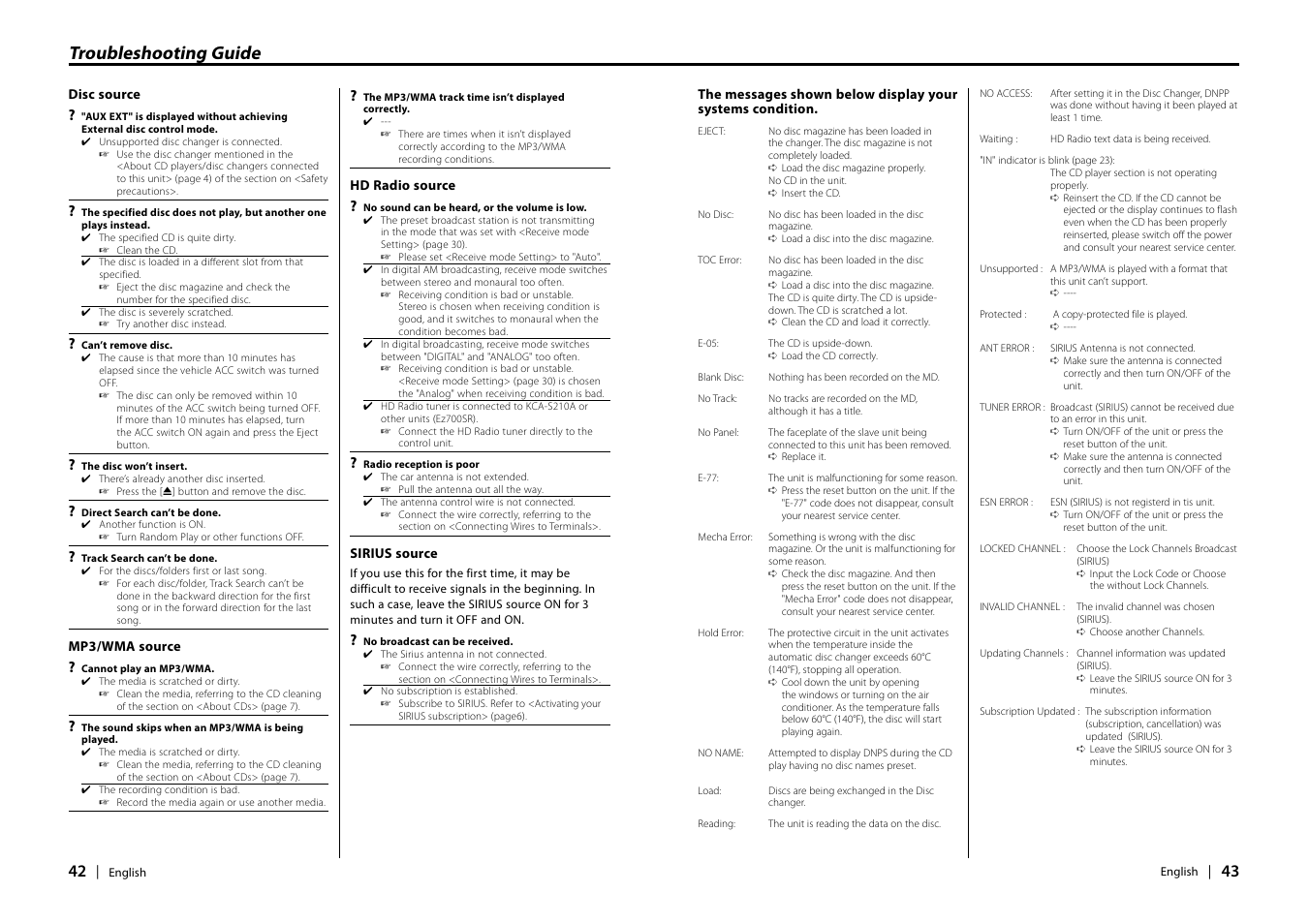 Troubleshooting guide | Kenwood EZ900HDS User Manual | Page 22 / 23