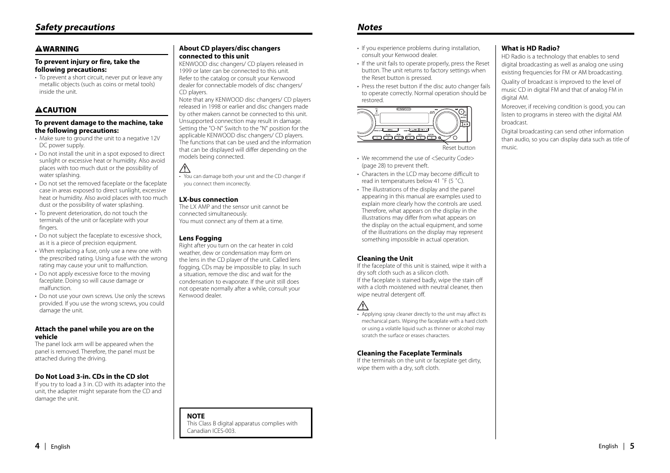Safety precautions | Kenwood EZ900HDS User Manual | Page 3 / 23