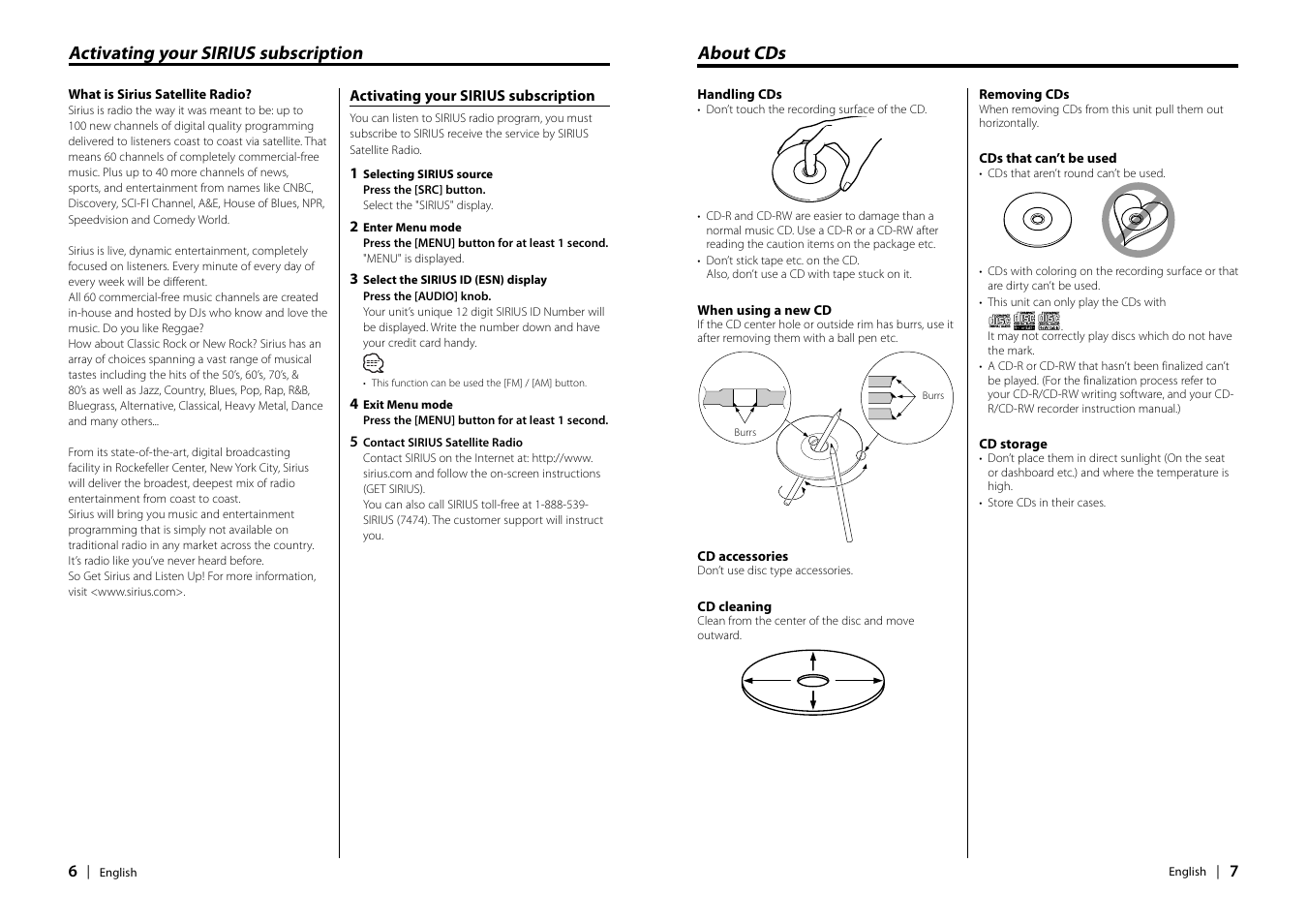 About cds, Activating your sirius subscription | Kenwood EZ900HDS User Manual | Page 4 / 23