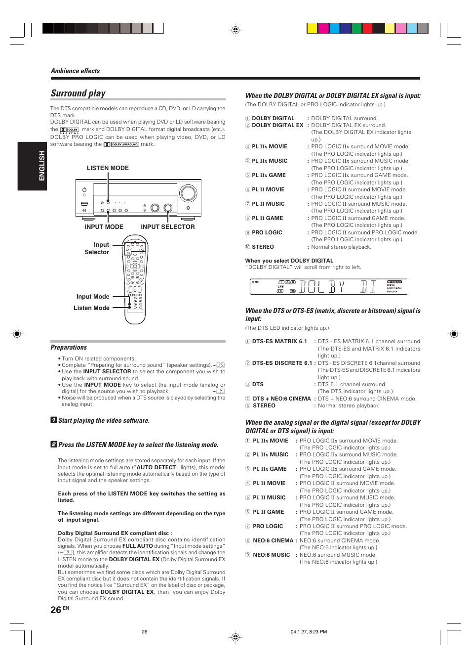 Surround play | Kenwood KRF-V6080D User Manual | Page 26 / 40