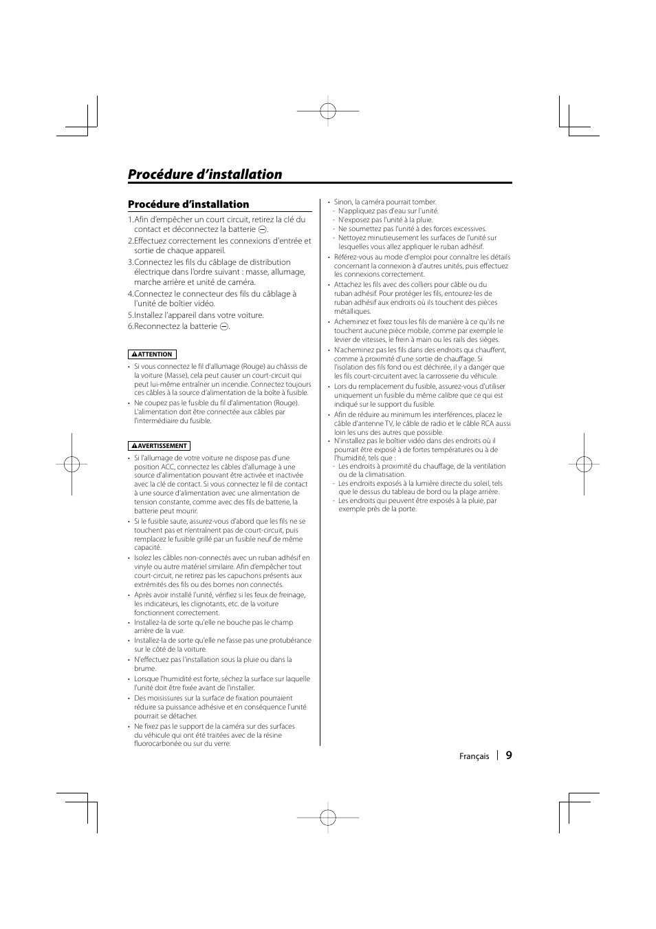 Procédure d’installation | Kenwood Ccd2000 User Manual | Page 9 / 44
