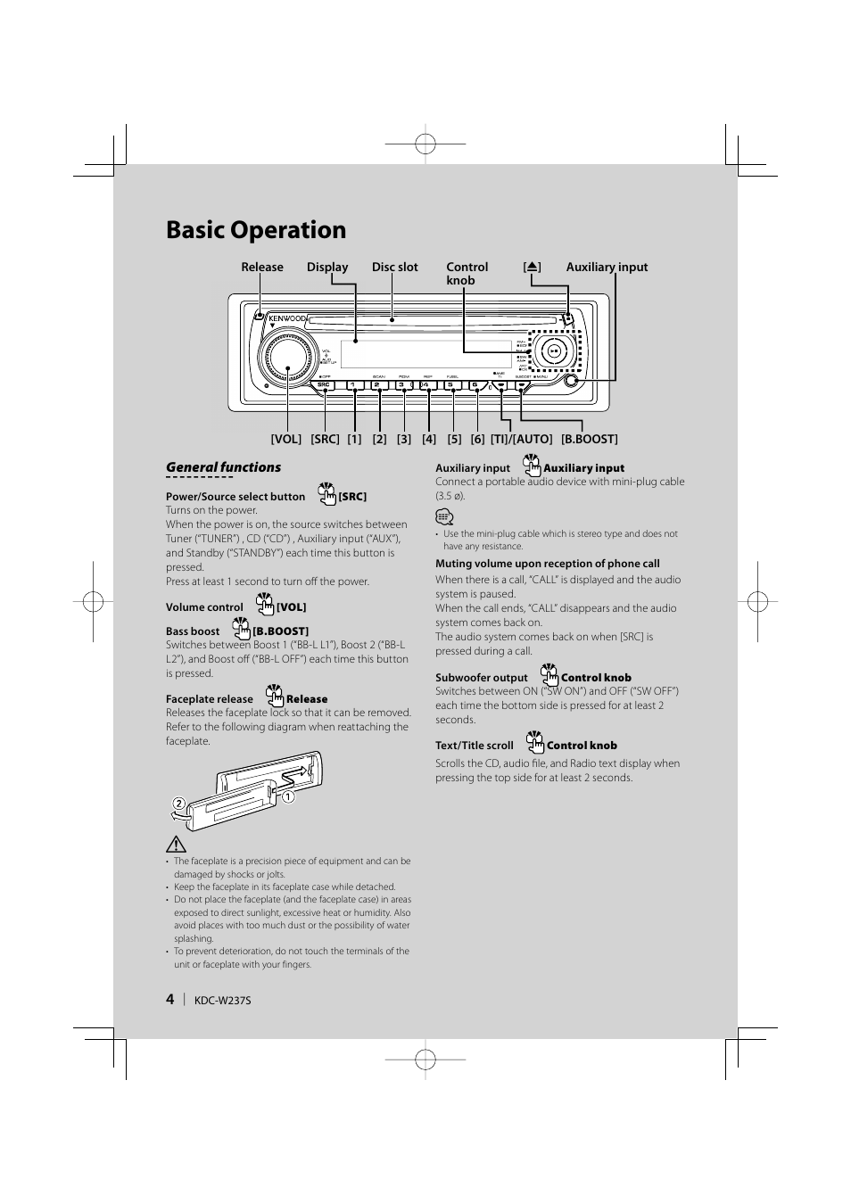 Basic operation | Kenwood KDC-W237S User Manual | Page 4 / 20