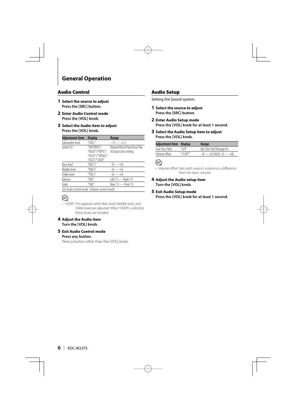 General operation | Kenwood KDC-W237S User Manual | Page 6 / 20