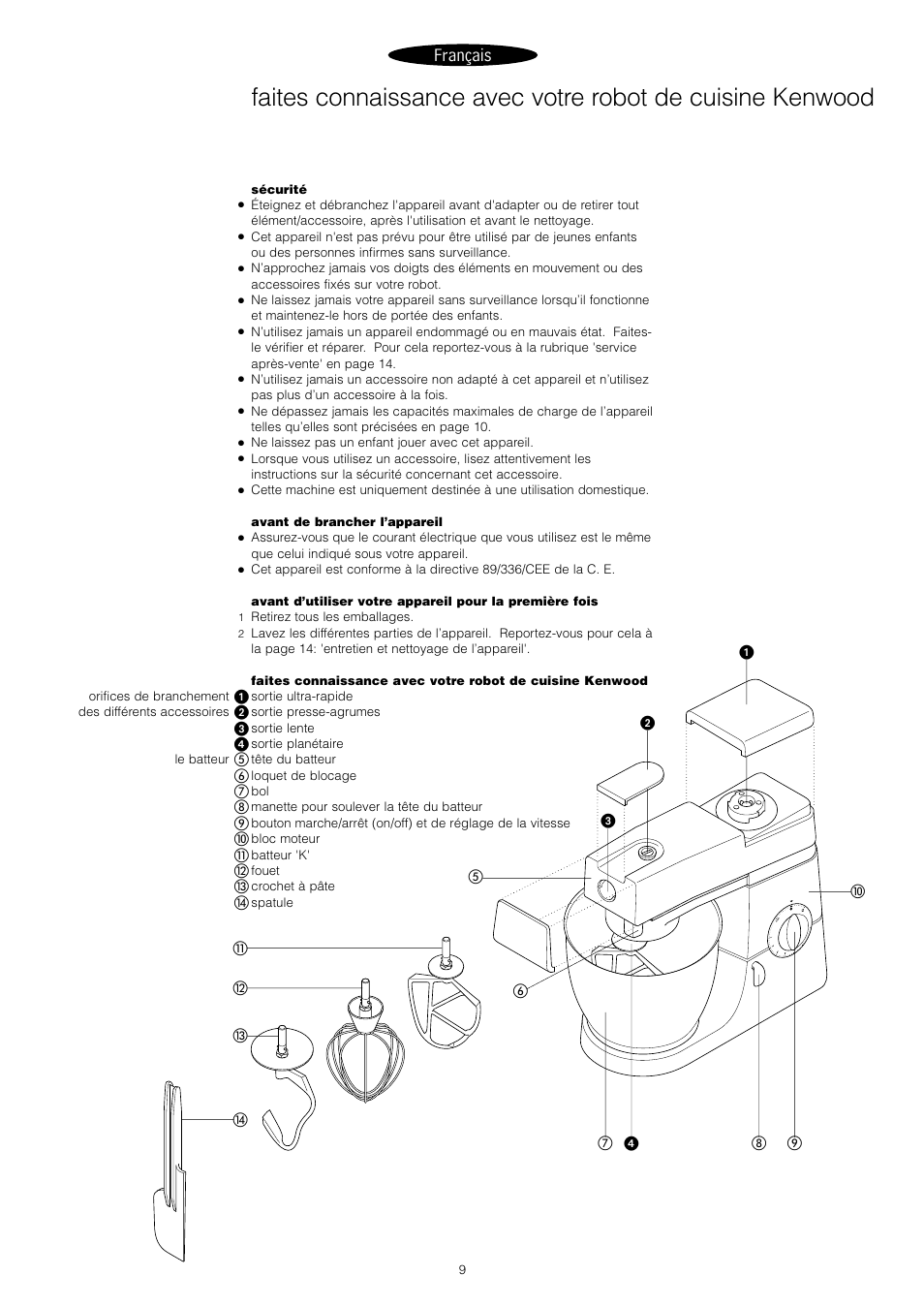 Français | Kenwood Chef KM400 series User Manual | Page 11 / 43