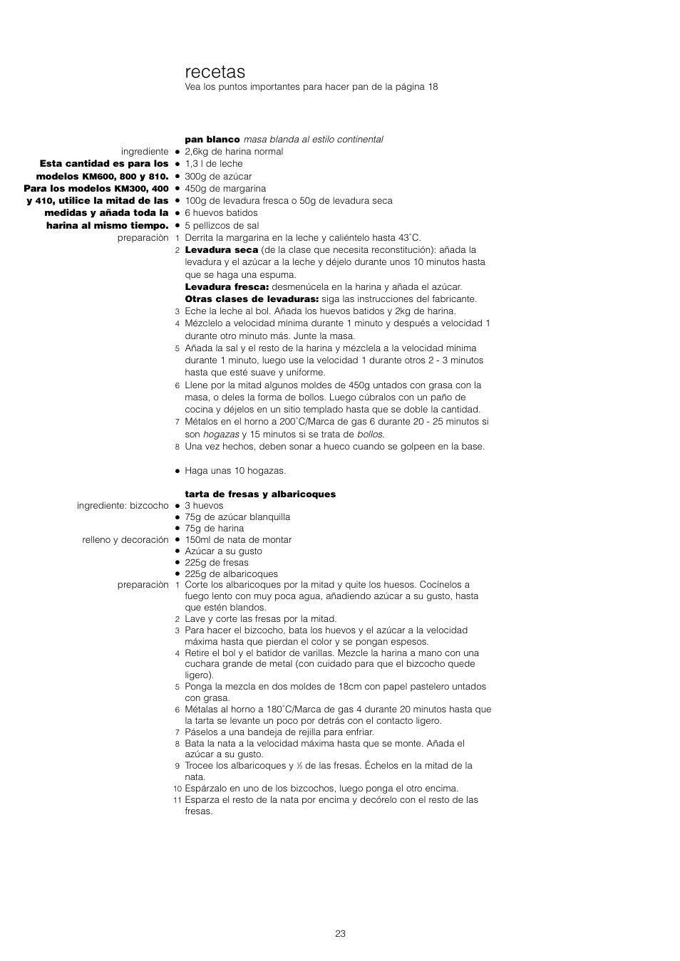 Recetas | Kenwood Chef KM400 series User Manual | Page 25 / 43