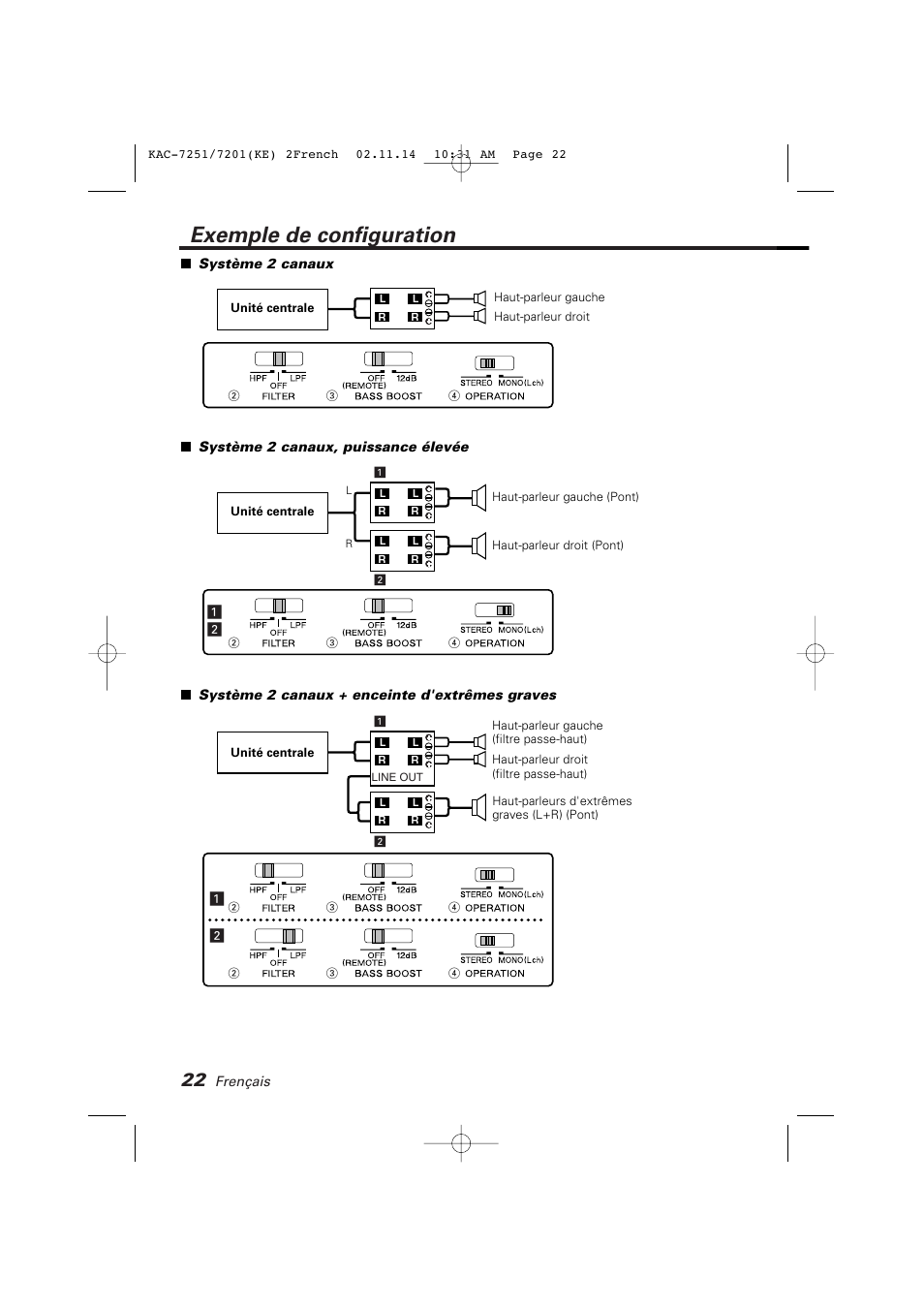 Exemple de configuration | Kenwood KAC-7251 User Manual | Page 22 / 40