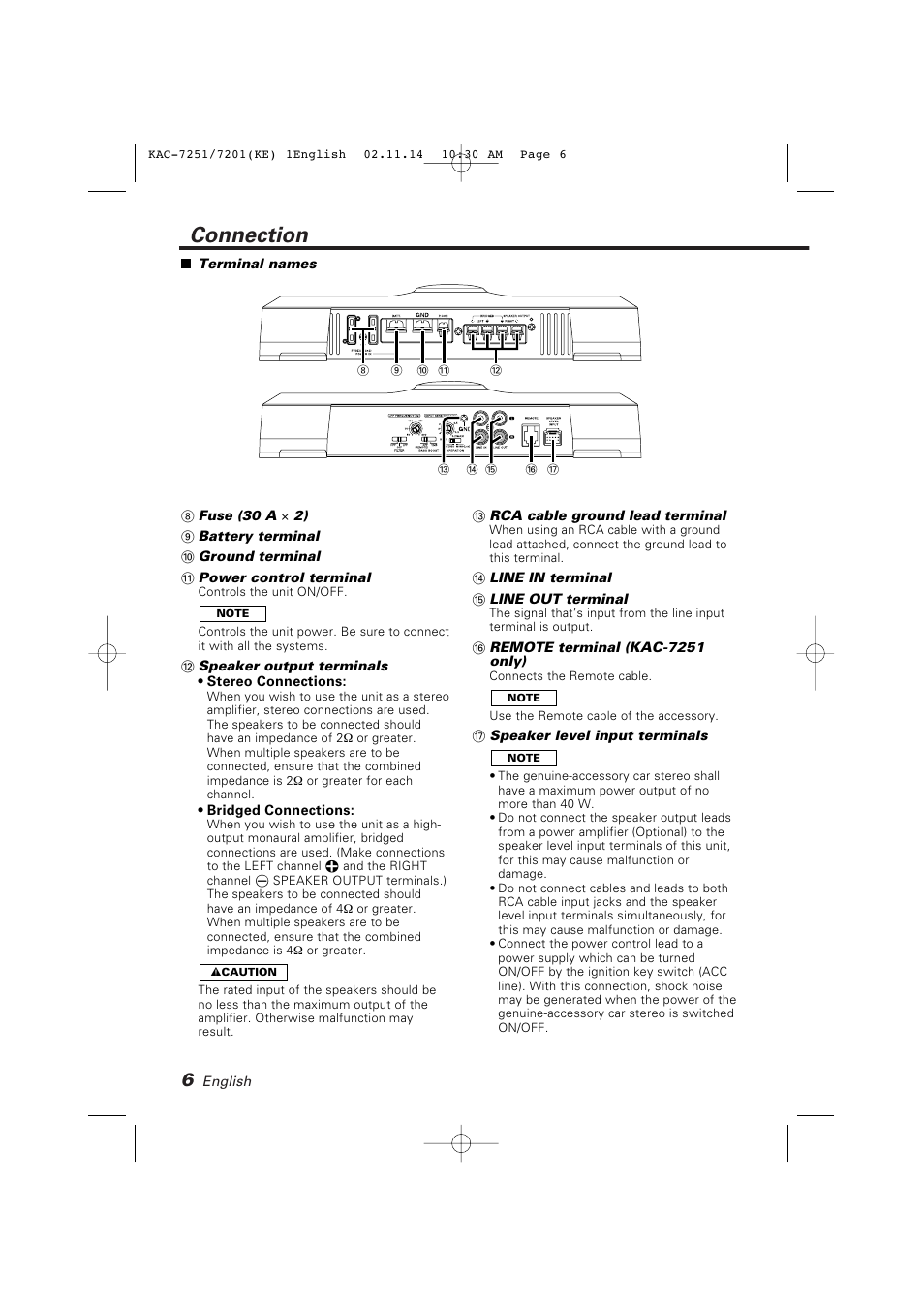 Connection | Kenwood KAC-7251 User Manual | Page 6 / 40