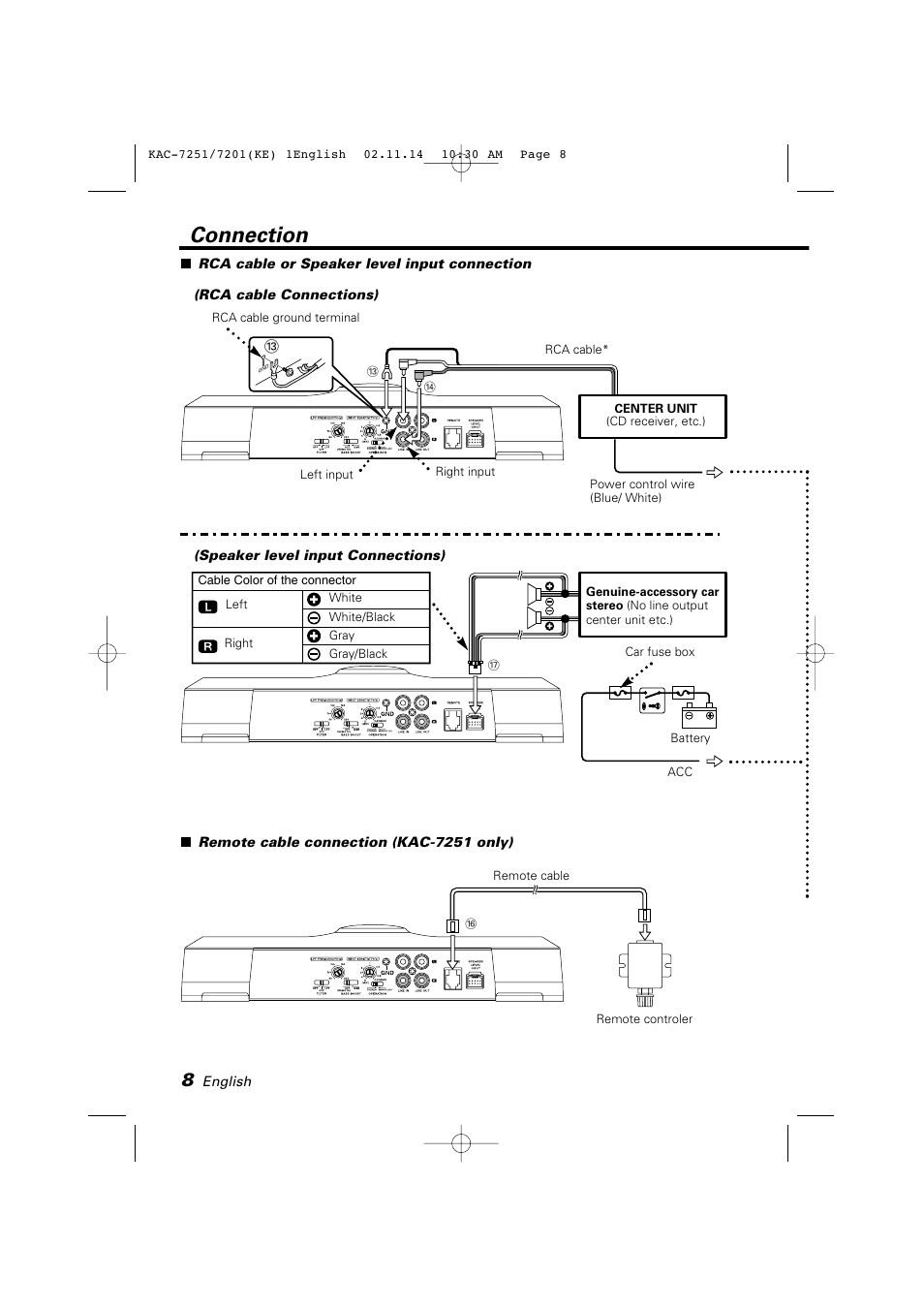 Connection | Kenwood KAC-7251 User Manual | Page 8 / 40