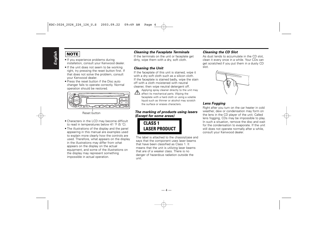 Kenwood KDC-126S User Manual | Page 4 / 20
