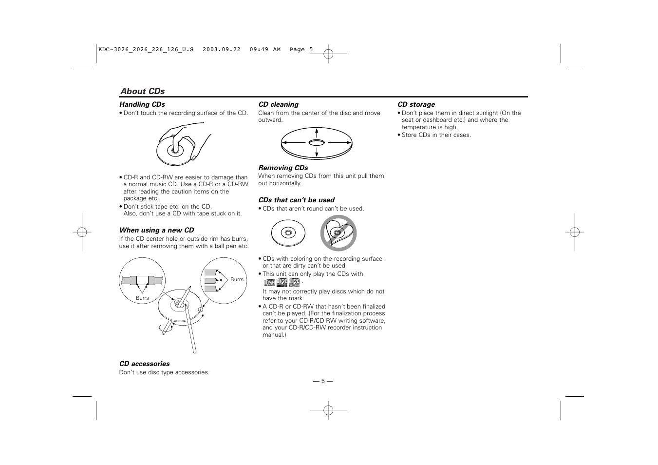 About cds | Kenwood KDC-126S User Manual | Page 5 / 20