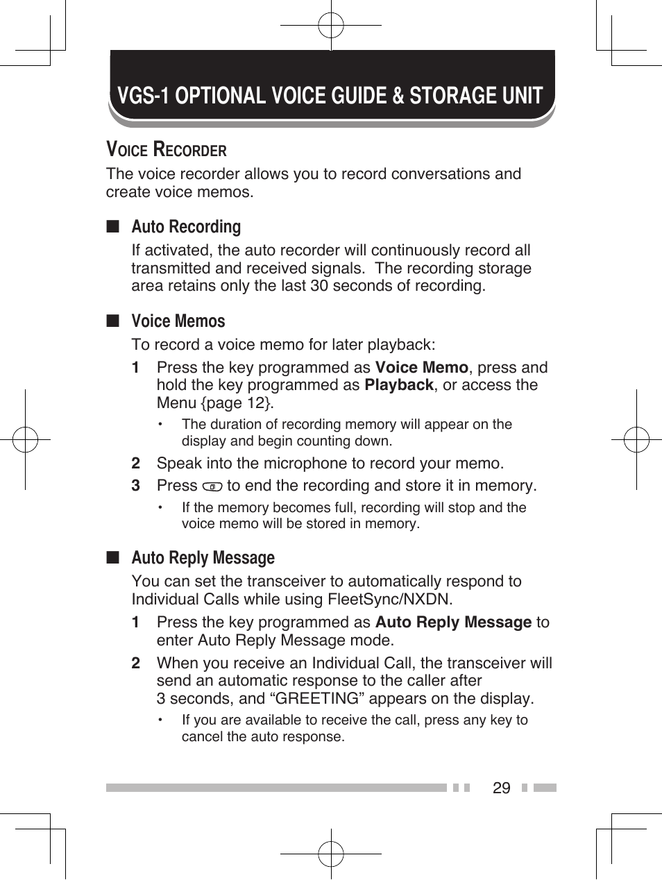Vgs-1 optional voice guide & storage unit | Kenwood NEXEDGE NX-411 User Manual | Page 42 / 44