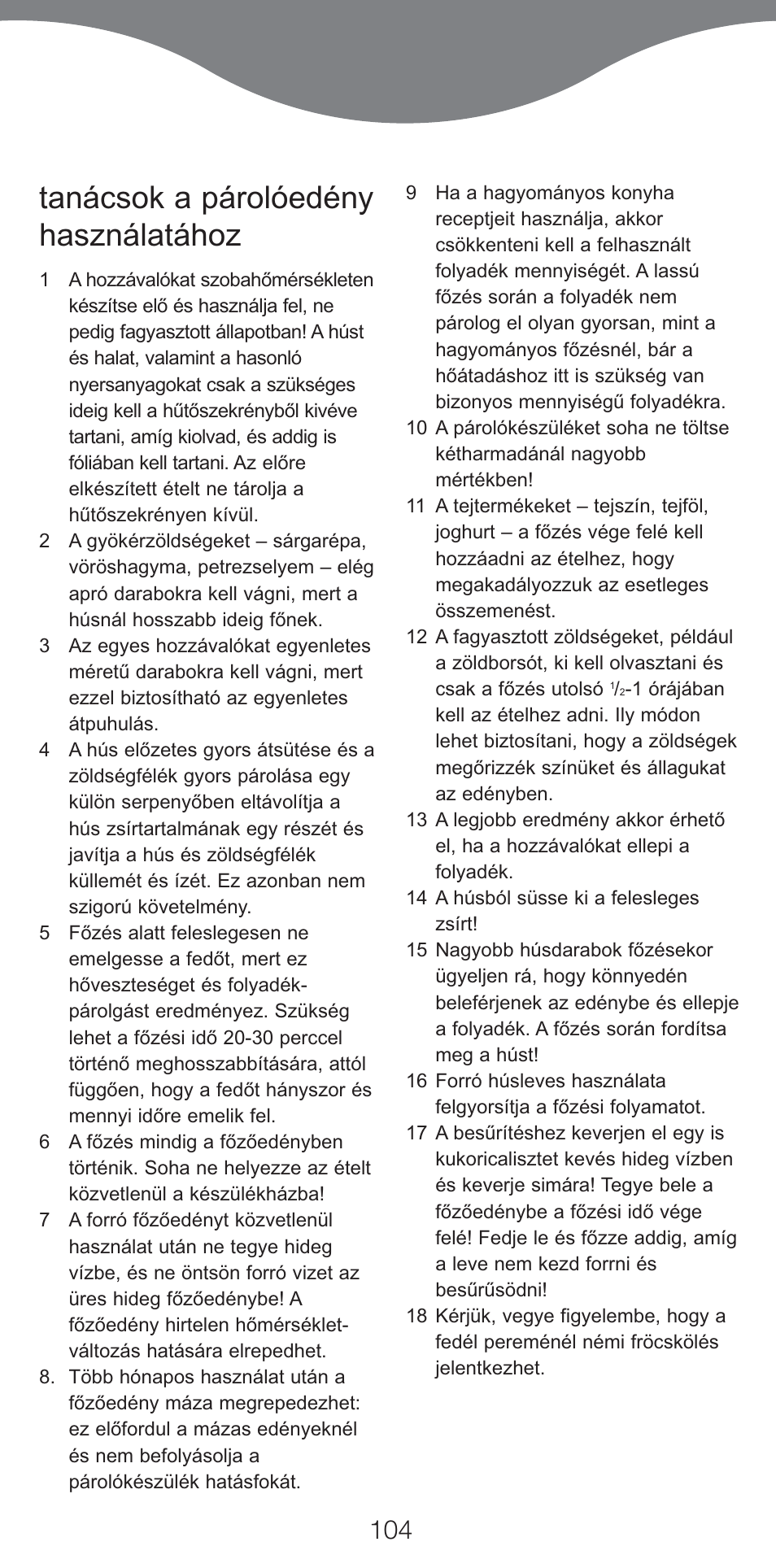 Tanácsok a párolóedény használatához | Kenwood CP707 User Manual | Page 104 / 141
