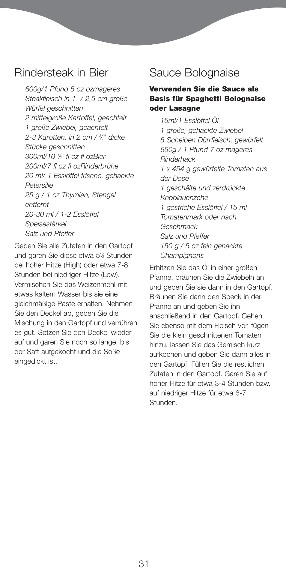 Rindersteak in bier, Sauce bolognaise | Kenwood CP707 User Manual | Page 31 / 141