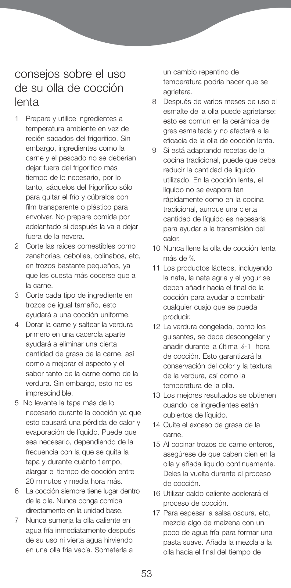 Consejos sobre el uso de su olla de cocción lenta | Kenwood CP707 User Manual | Page 53 / 141