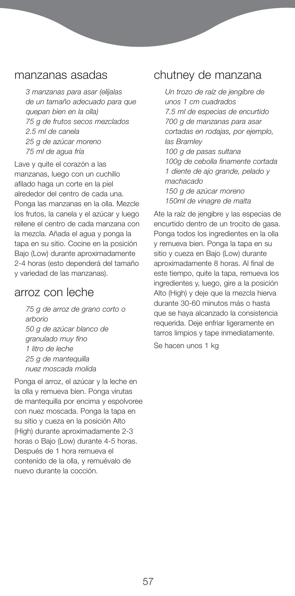 Manzanas asadas, Arroz con leche, Chutney de manzana | Kenwood CP707 User Manual | Page 57 / 141