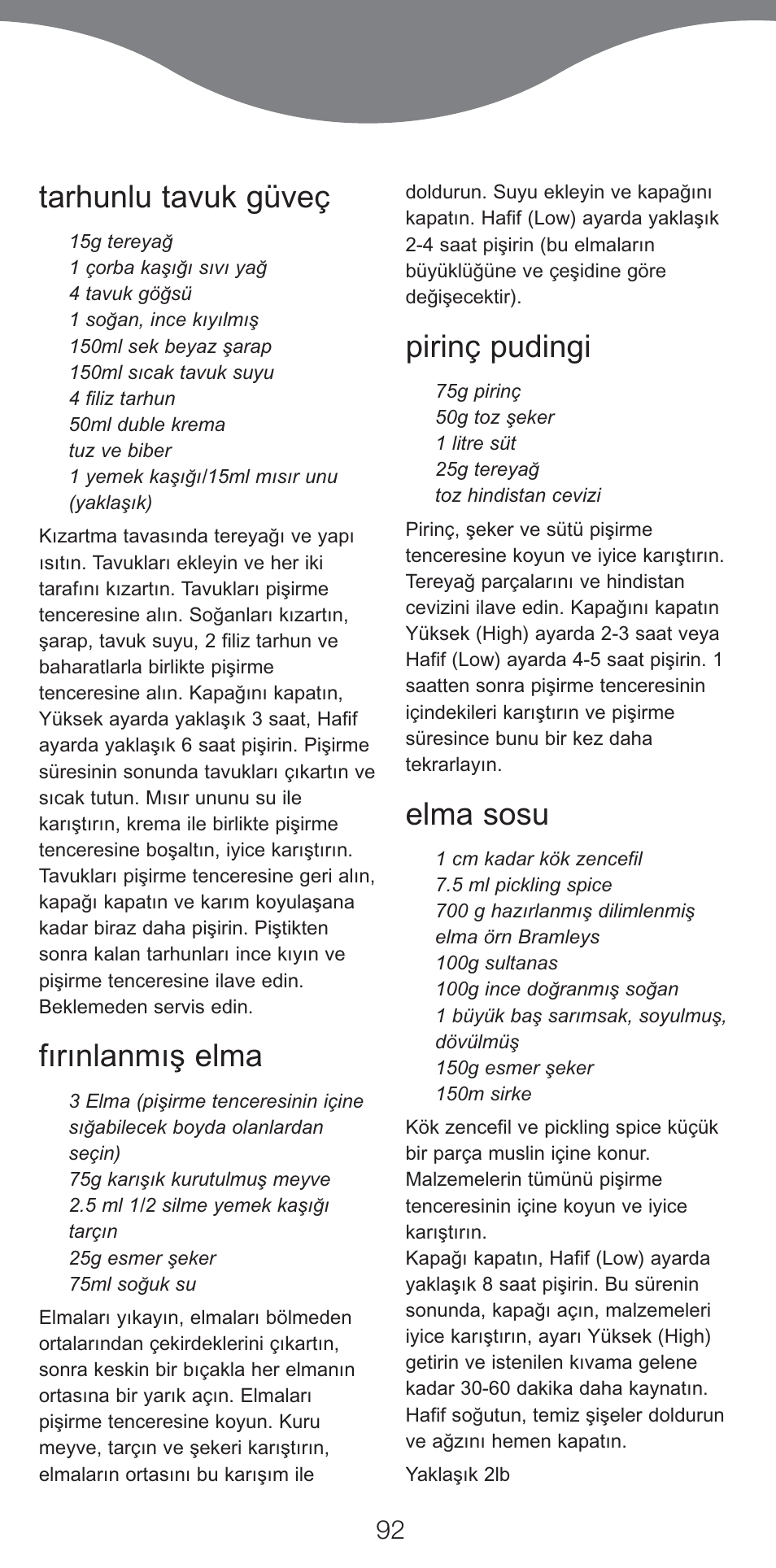 Tarhunlu tavuk güveç, Fırınlanmış elma, Pirinç pudingi | Elma sosu | Kenwood CP707 User Manual | Page 92 / 141