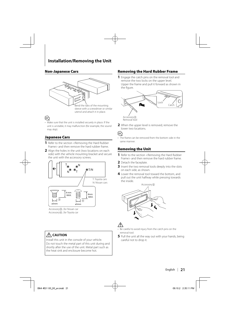 Installation/removing the unit | Kenwood KDC-U3046 User Manual | Page 21 / 24