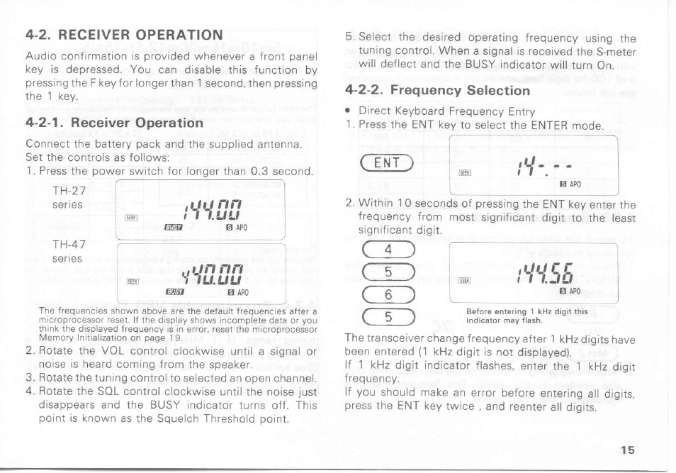 2-1. receiver operation, 2-2. frequency selection, 2 receiver operation | Ctd cid co co, Luu c c | Kenwood TH-27A User Manual | Page 15 / 53