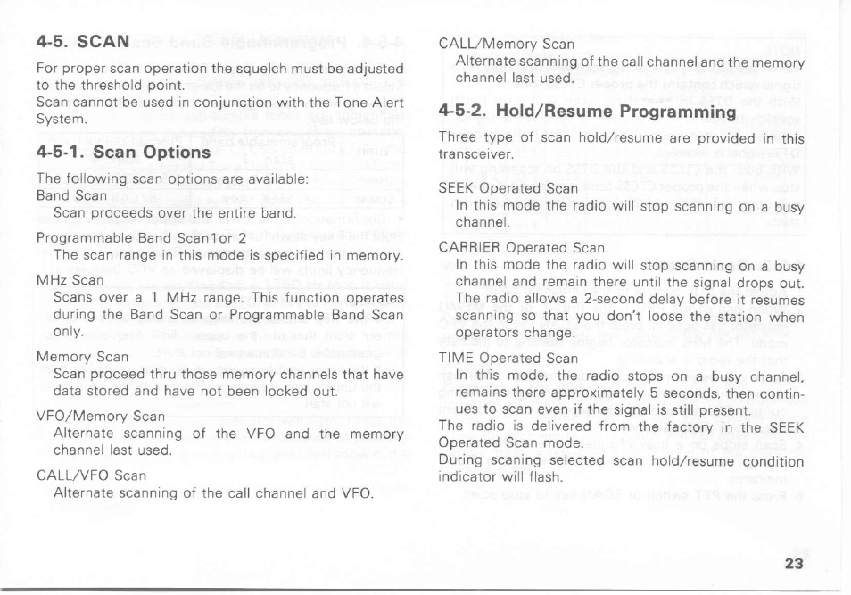 5-1. scan options, 5-2. hold/resume programming | Kenwood TH-27A User Manual | Page 23 / 53