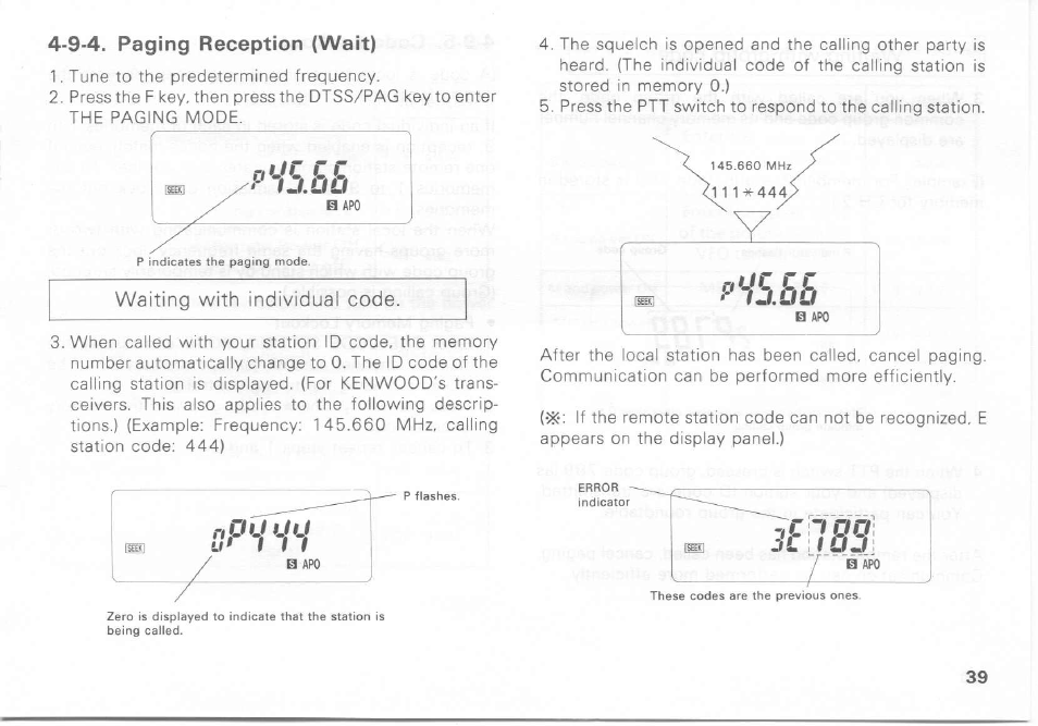 Waiting with individual code | Kenwood TH-27A User Manual | Page 39 / 53